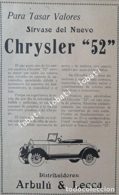 Poster collecting: CARTEL ANTIGUO ORIGINAL DE AUTOS CHRYSLER 1920 MODELO 52 MUY RARO