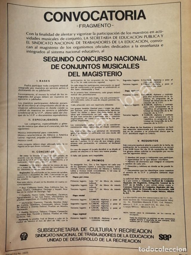 Collectionnisme d'affiches: CARTEL ANTIGUO ORIGINAL DE 2do CONCURSO NACIONAL DE CONJUNTOS MUSICALES DEL MAGISTERIO 1980