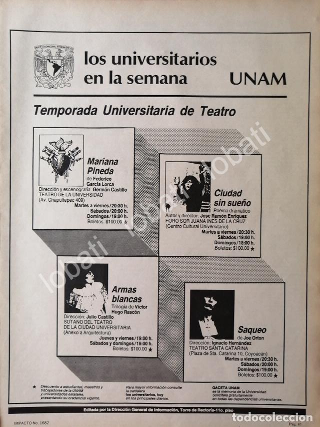 Collectionnisme d'affiches: CARTEL ANTIGUO ORIGINAL DE UNAM TEMPORADA UNIVERSITARIA DE TEATRO 1982 /13