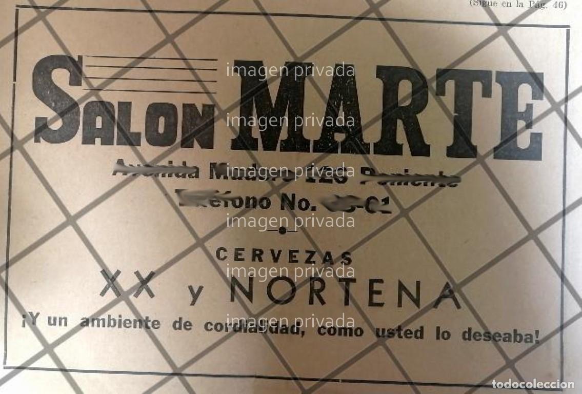Collectionnisme d'affiches: PUBLICIDAD ANTIGUA CANTINA SALON MARTE 1942 MONTERREY