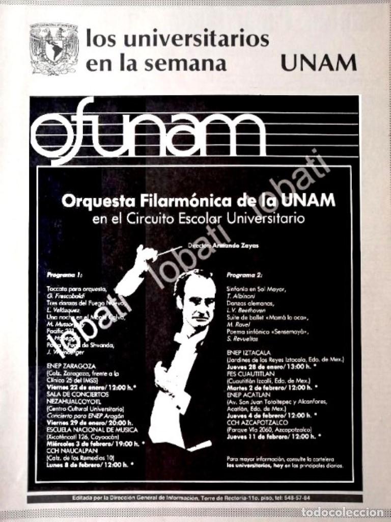 Collectionnisme d'affiches: CARTEL ANTIGUO ORIGINAL DE ORQUESTA FILARMONICA DE LA UNAM 1982 /18