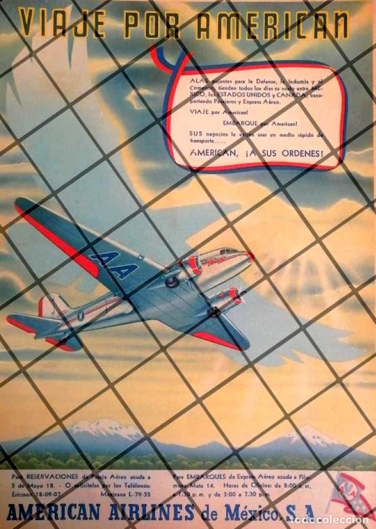 Collectionnisme d'affiches: CARTEL RETRO AEROLINEAS AMERICAN AIRLINES DE MEXICO 1945 E2