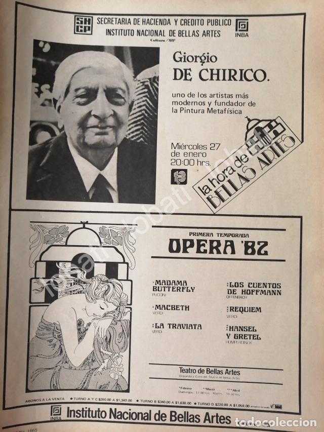 Collectionnisme d'affiches: CARTEL ANTIGUO ORIGINAL DE INBA. GIORGIO DI CHIRICO + & TEMPORADA DE OPERA 1982