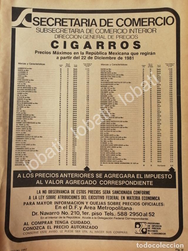 Poster collecting: CARTEL ANTIGUO ORIGINAL DE SECRETARIA DE COMERCIO 1980 PRECIOS DE CIGARROS /20