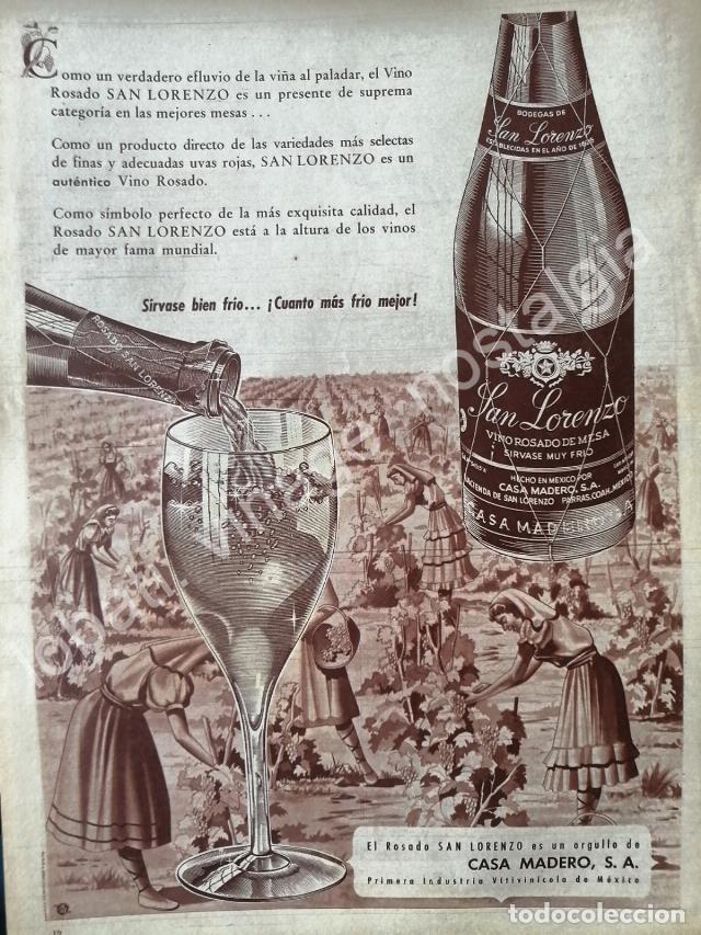 Poster collecting: CARTEL ANTIGUO ORIGINAL DE VINO ROSADO SAN LORENZO 1958 CASA MADERO /V265