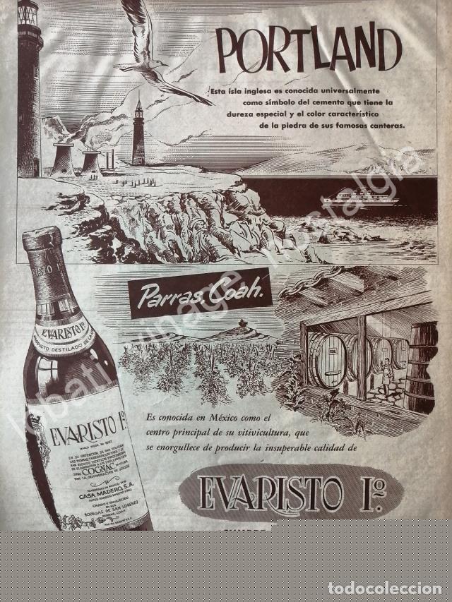Poster collecting: CARTEL ANTIGUO ORIGINAL DE BRANDY EVARISTO No 1. 1952 Y PORTLAND /V268 PUBLICIDAD ARTISTICA