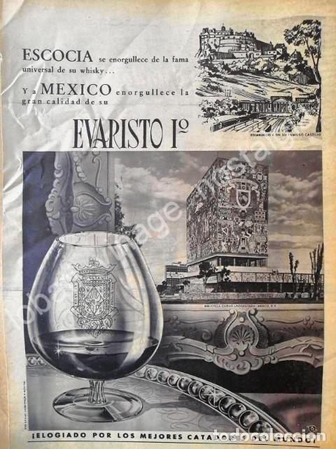 Poster collecting: CARTEL ANTIGUO ORIGINAL DE BRANDY EVARISTO Y LA NUEVA BIBLIOTECA UNAM 1956 /V275