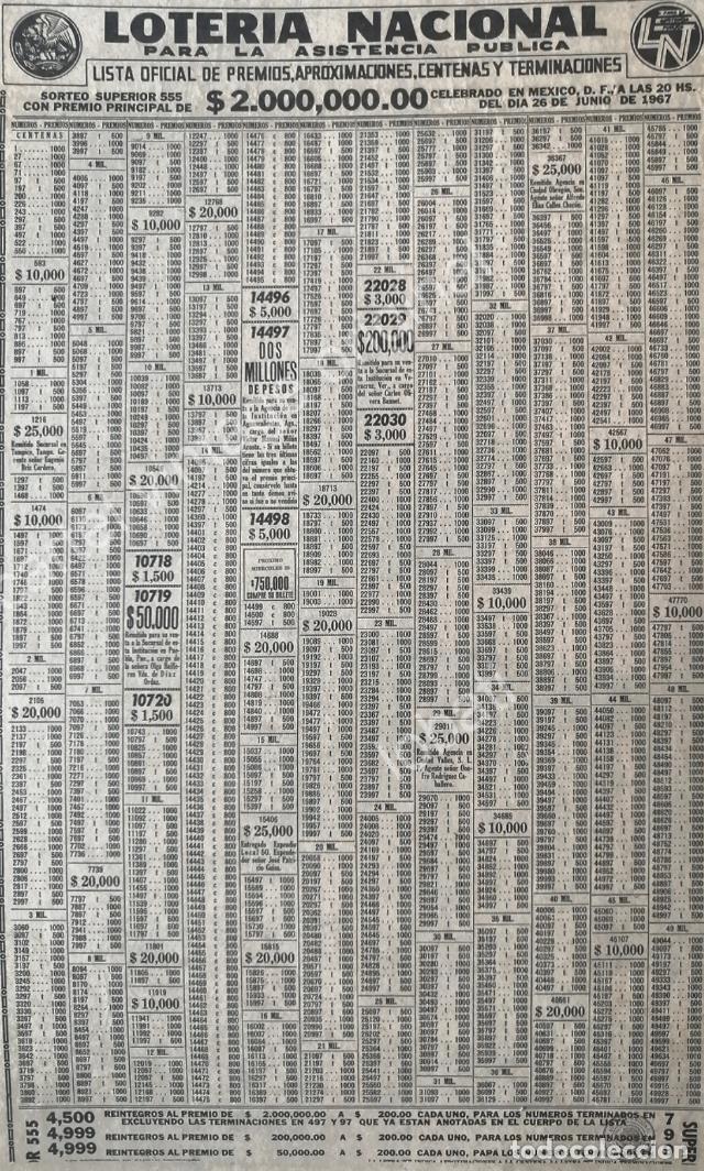 Collectionnisme d'affiches: CARTEL ANTIGUO ORIGINAL DE CARTELERA DE PREMIOS LOTERIA NACIONAL JUNIO 1967 /121