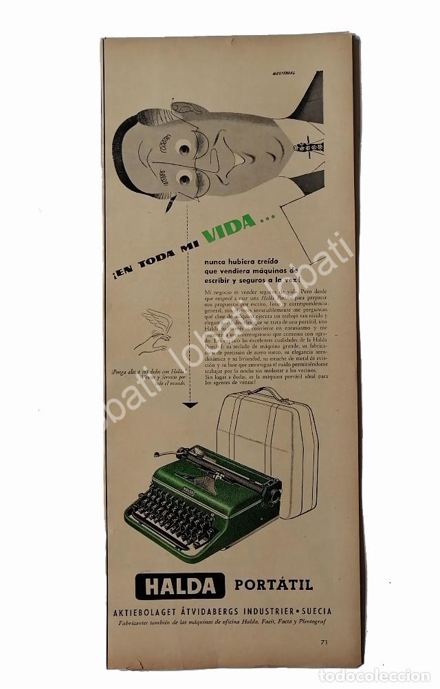 Collectionnisme d'affiches: CARTEL ANTIGUO ORIGINAL DE MAQUINAS DE ESCRIBIR HALDA PORTATIL 1950s /15