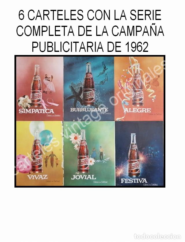 Collectionnisme d'affiches: CARTEL ANTIGUO ORIGINAL DE PEPSI COLA, SERIE FESTIVA CAMPA&Ntilde;A COMPLETA 1962