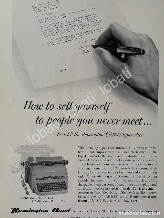 Collectionnisme d'affiches: CARTEL ANTIGUO ORIGINAL DE MAQUINAS DE ESCRIBIR REMINGTON ELECTRICA 1953 /20