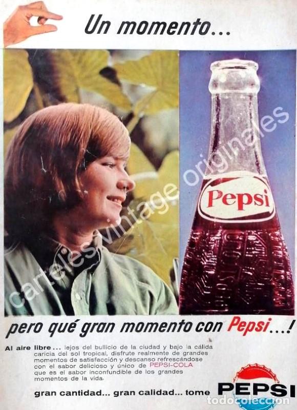 Collectionnisme d'affiches: CARTEL ANTIGUO ORIGINAL DE PEPSI 1965 QUE GRAN MOMENTO CON PEPSI