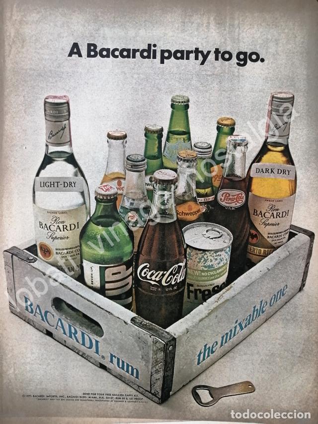 Collectionnisme d'affiches: CARTEL ANTIGUO ORIGINAL DE RON BACARDI ALIANZA CON PEPSI, 7UP Y CANADA DRY 1971 /RARO