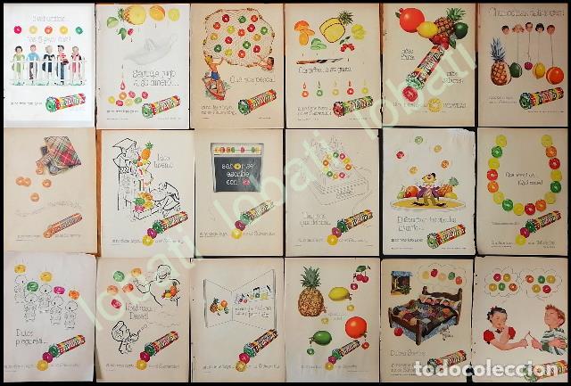 Poster collecting: CARTEL ANTIGUO ORIGINAL DE COLECCION DE 18 AFICHES DULCES SALVAVIDAS 1940/50s UNICA