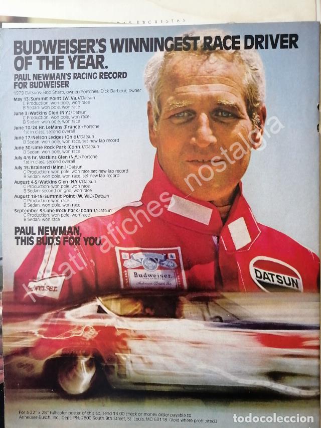 Coleccionismo de carteles: CARTEL ANTIGUO ORIGINAL DE PAUL NEWMAN Y LA ESCUDERIA BUDWEISER 1980s /FEP