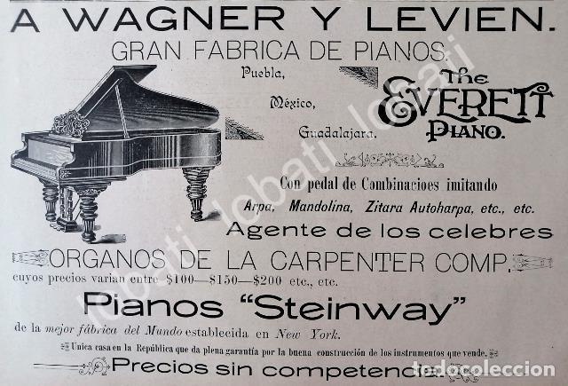 Coleccionismo de carteles: CARTEL ANTIGUO ORIGINAL DE PIANOS EVERETT 1895 CASA WAGNER Y LEVIEN /86