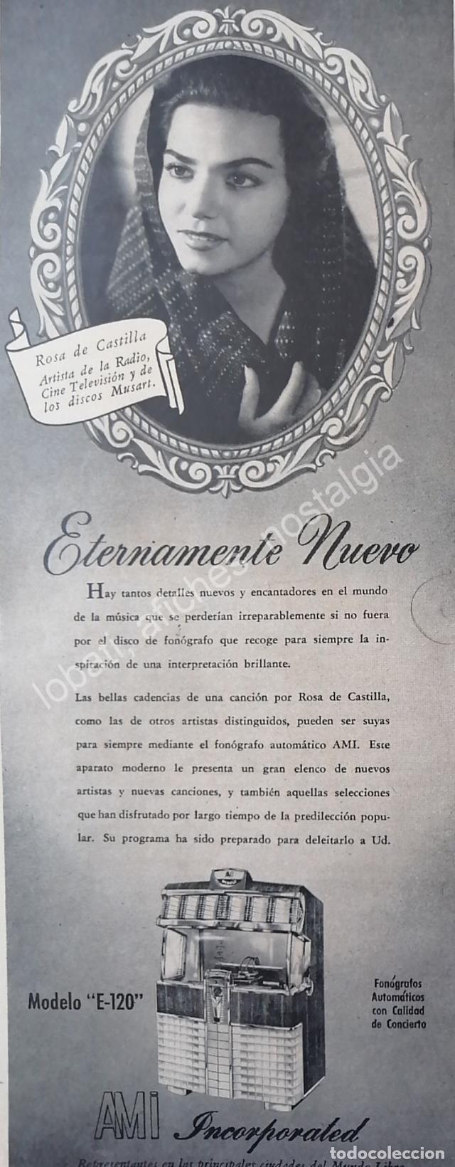 Collectionnisme d'affiches: CARTEL ANTIGUO ORIGINAL DE CANTANTE. ROSA DE CASTILLA Y ROCKOLAS AMI 1956 FEP