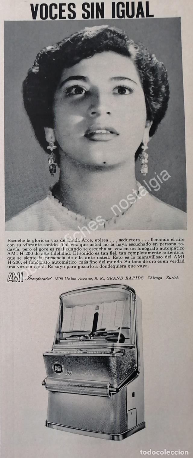 Collectionnisme d'affiches: CARTEL ANTIGUO ORIGINAL DE CANTANTE LINDA ARCE Y LAS ROCKOLAS AMI 1950s / FEP RARO