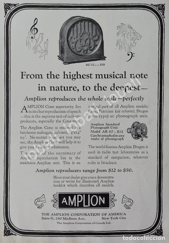 Collectionnisme d'affiches: CARTEL ANTIGUO ORIGINAL DE RADIO AMPLION AC12 1929 / 114 SUPER RARO