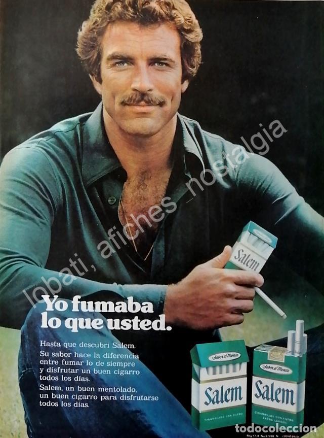 Collectionnisme d'affiches: CARTEL ANTIGUO ORIGINAL DE TOM SELLECK ( MAGNUM ) Y CIGARROS SALEM 1980s