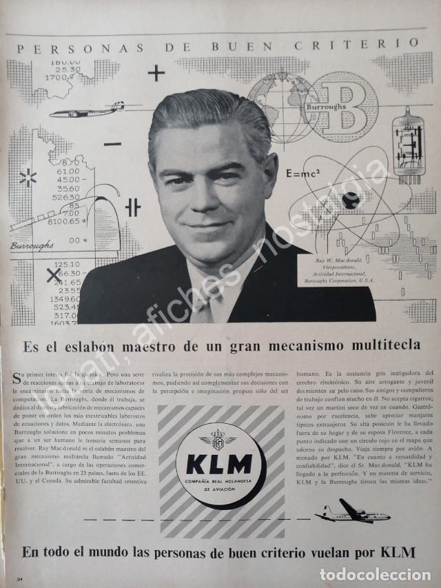 Collectionnisme d'affiches: CARTEL ANTIGUO ORIGINAL DE RAY W. MAC DONALD Y AEROLINEAS KLM 1956 /FEP