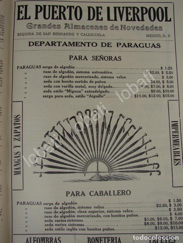 Collectionnisme d'affiches: CARTEL ANTIGUO ORIGINAL DE TIENDA EL PUERTO DE LIVERPOOL 1909 PARAGUAS