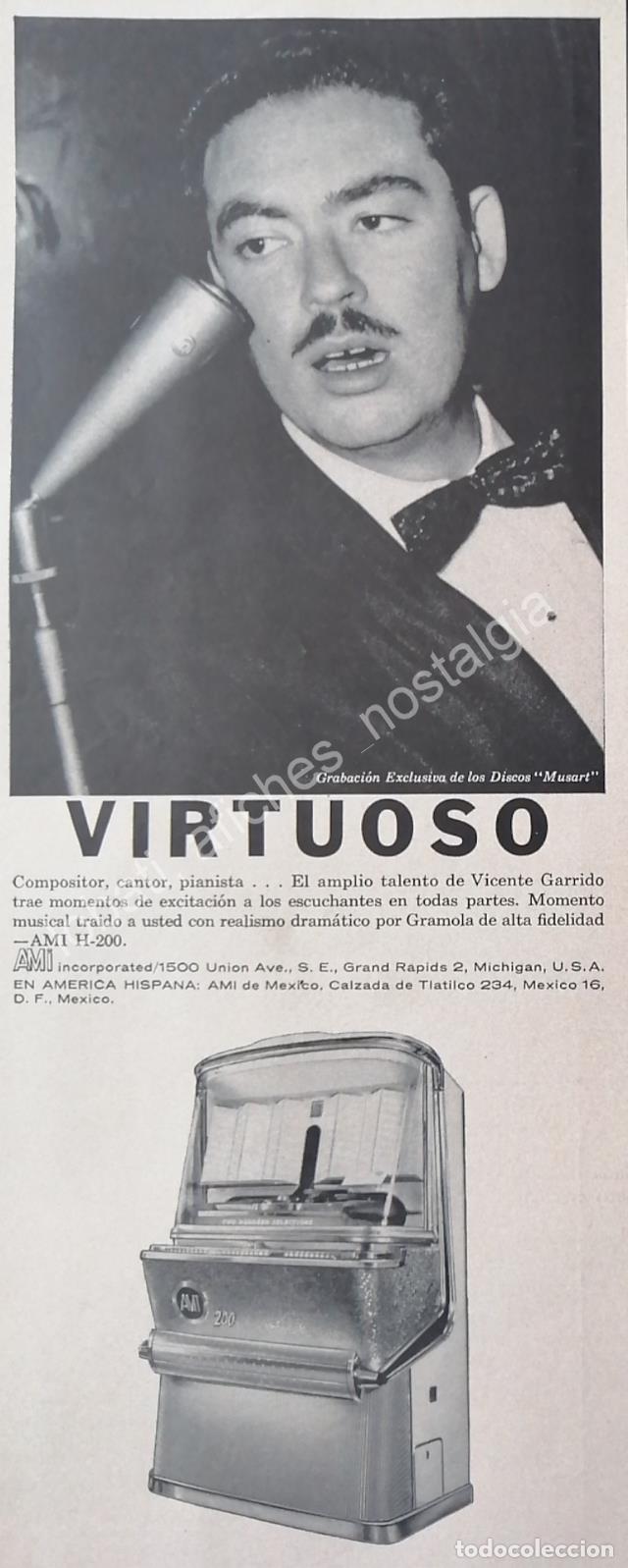 Collectionnisme d'affiches: CARTEL ANTIGUO ORIGINAL DE VICENTE GARRIDO Y LAS ROCKOLAS AMI 1956 / FEP