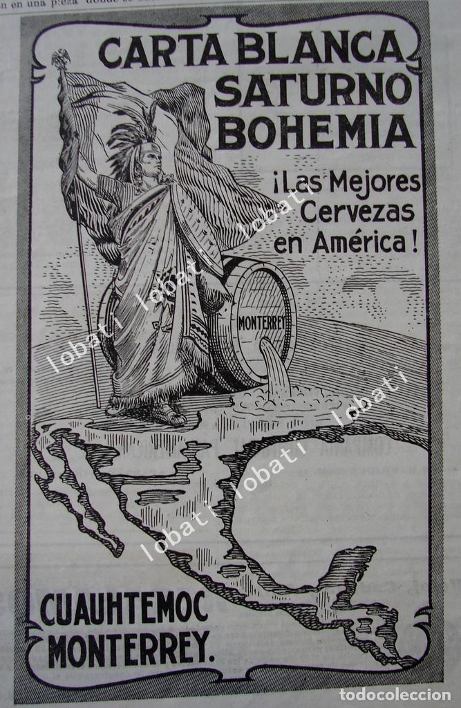 Collectionnisme d'affiches: CARTEL ANTIGUO ORIGINAL DE MINI CARTEL CERVEZA CARTA BLANCA, SATURNO Y BOHEMIA 1911 /156