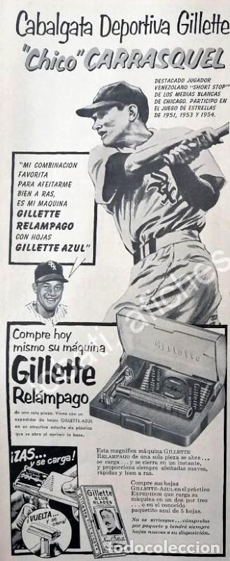 Coleccionismo de carteles: CARTEL ANTIGUO ORIGINAL DE BEISBOLISTA CHICO CARRASQUEL Y GILLETTE 1950s / FEP BEISBOL
