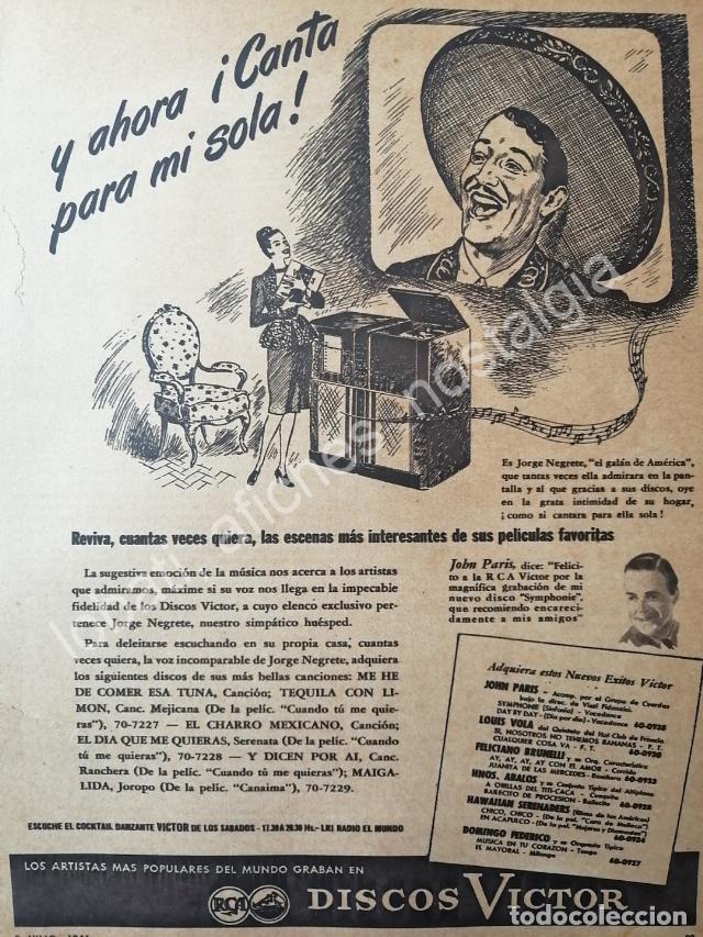 Coleccionismo de carteles: CARTEL ANTIGUO ORIGINAL DE JORGE NEGRETE EN DISCOS VICTOR 1946 / FEP /RARO