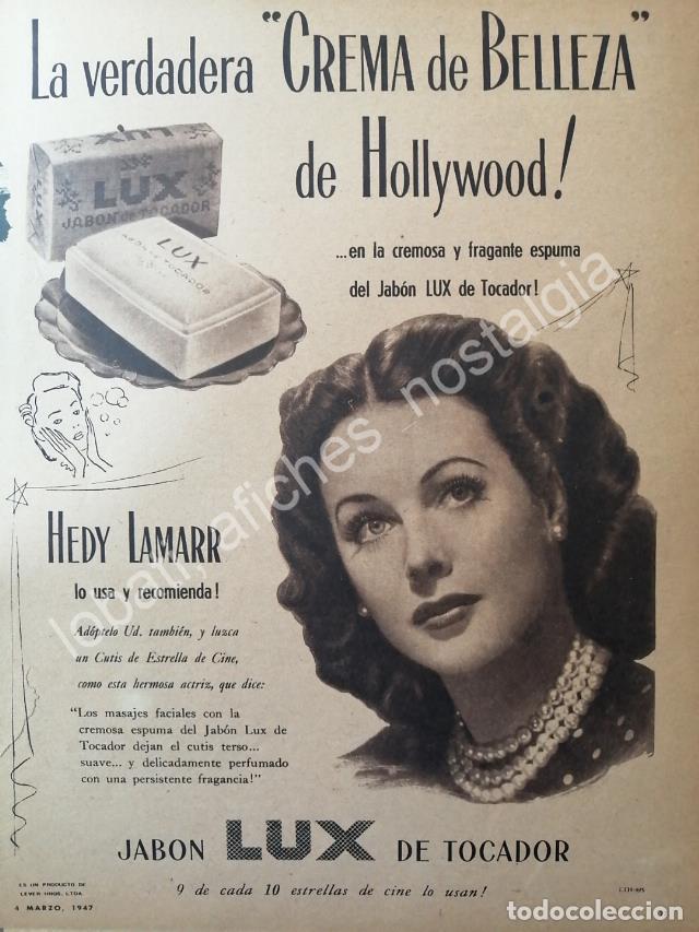 Coleccionismo de carteles: CARTEL ANTIGUO ORIGINAL DE HEDY LAMARR Y JABON LUX 1947/ FEP