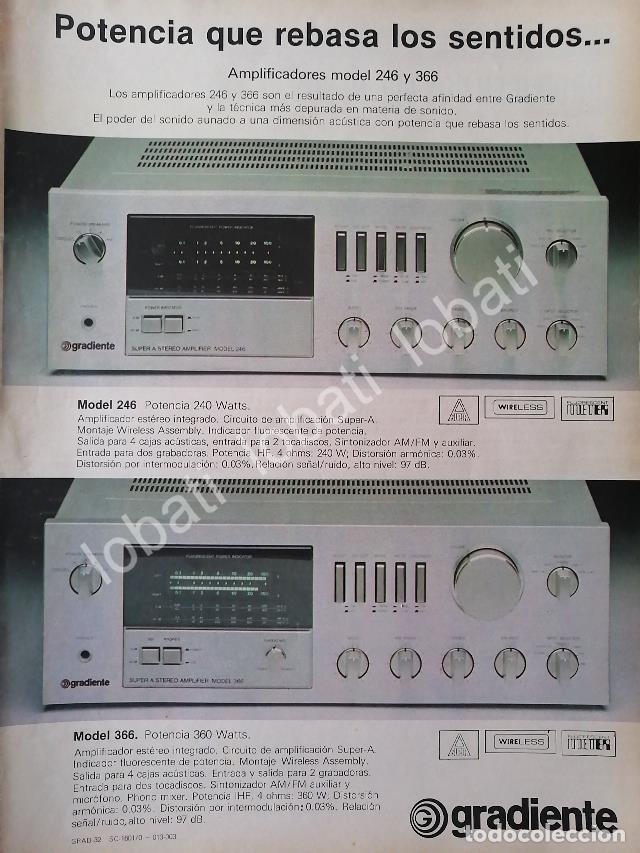 Collectionnisme d'affiches: CARTEL ANTIGUO ORIGINAL DE AMPLIFICADORES GRADIENTE 246 & 366 1980s /203