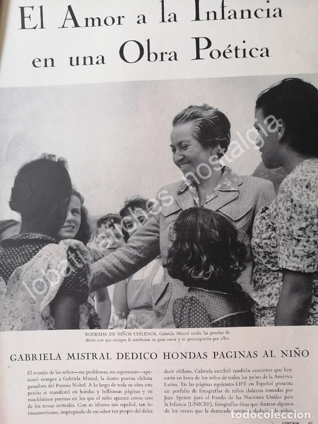 Collectionnisme d'affiches: CARTEL ANTIGUO ORIGINAL DE FOTO GRABADO GABRIELA MISTRAL 1950s