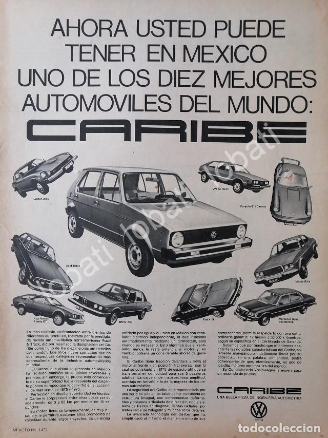 Collectionnisme d'affiches: CARTEL ANTIGUO ORIGINAL DE AUTOS VOLKSWAGEN CARIBE 1977 1RA GENERACION /35