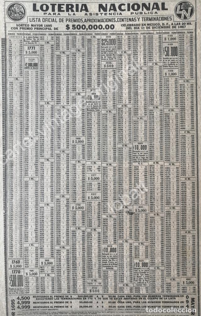 Collectionnisme d'affiches: CARTEL ANTIGUO ORIGINAL DE CARTELERA DE PREMIOS LOTERIA NACIONAL 1 DICIEMBRE 1967 /122