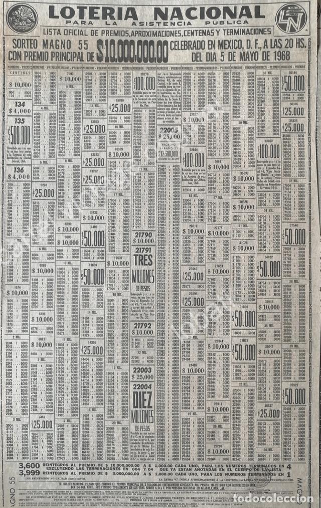 Collectionnisme d'affiches: CARTEL ANTIGUO ORIGINAL DE CARTELERA DE PREMIOS LOTERIA NACIONAL 5 MAYO 1968 /123