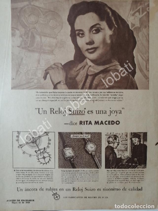Coleccionismo de carteles: CARTEL ANTIGUO ORIGINAL DE RITA MACEDO Y RELOJES SUIZOS 1950 / RARO FEP