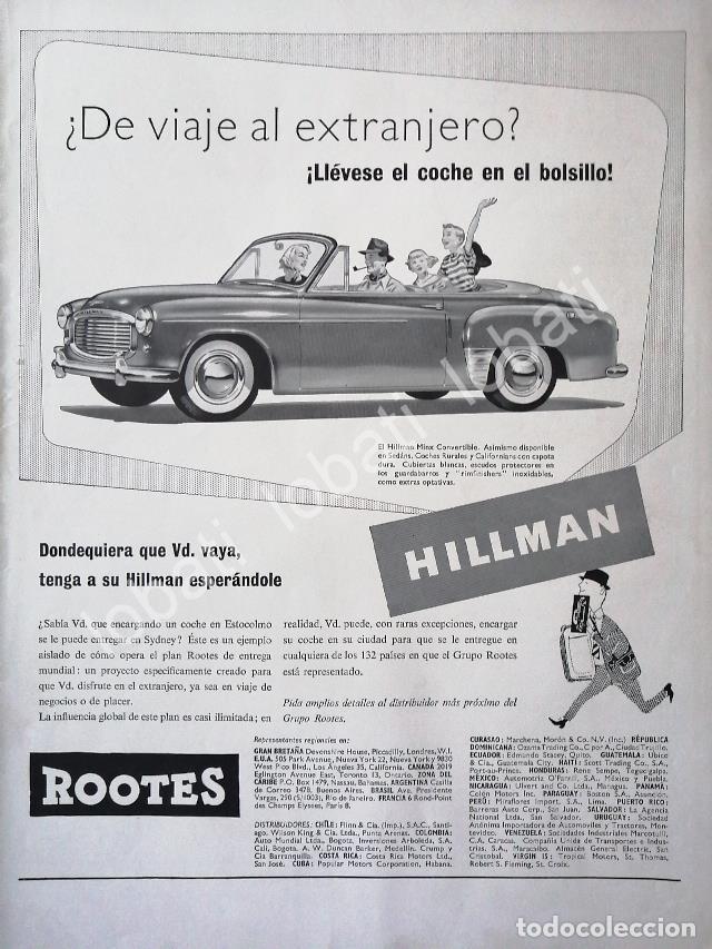 Poster collecting: CARTEL ANTIGUO ORIGINAL DE AUTOS ROOTES HILLMAN MINX CONVERTIBLE 1956 /222