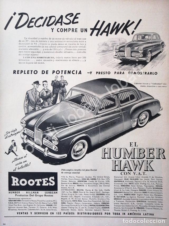 Poster collecting: CARTEL ANTIGUO ORIGINAL DE AUTOS ROOTES HUMBER HAWK 1959 /224