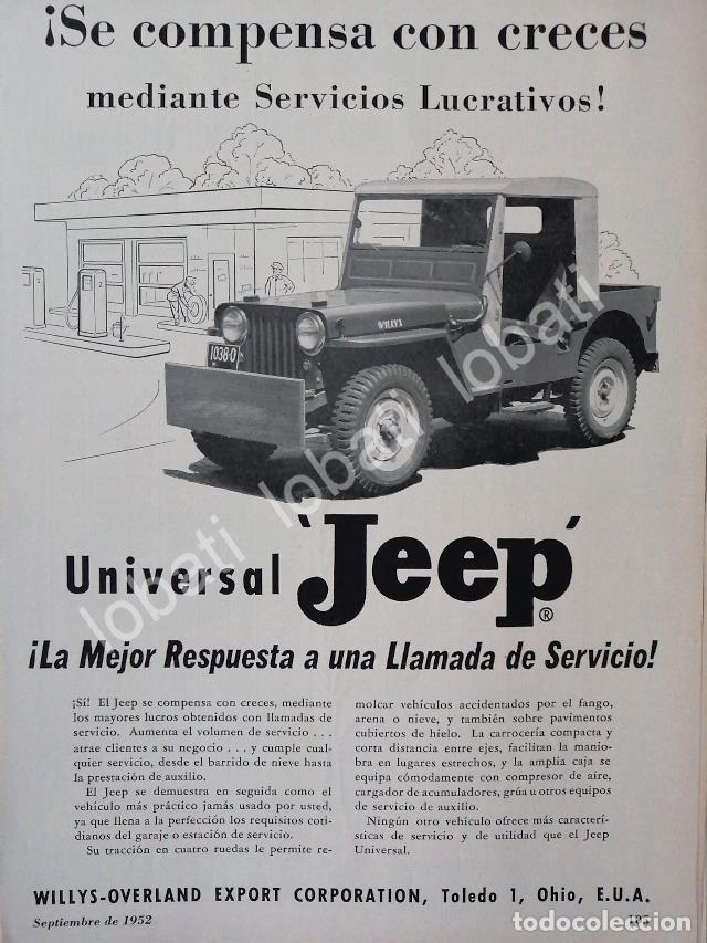 Poster collecting: CARTEL ANTIGUO ORIGINAL DE AUTOS WILLYS JEEP UNIVERSAL 1952 /259
