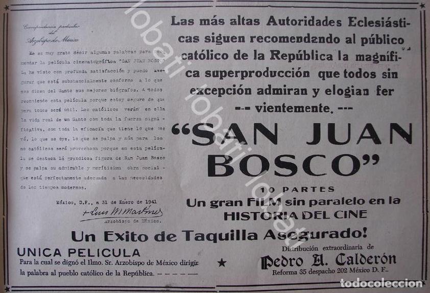 Sammeln von Plakaten: CARTEL ANTIGUO ORIGINAL DE ARZOBISPO RECOMIENDA PELICULA SAN JUAN BOSCO 1941