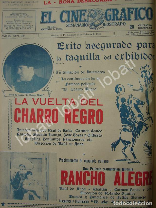 Sammeln von Plakaten: CARTEL ANTIGUO ORIGINAL DE PRE ESTRENO PELICULA LA VUELTA DEL CHARRO NEGRO 1941