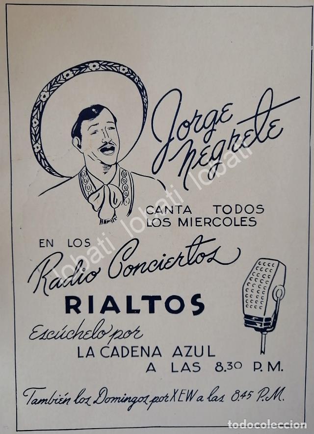 Poster collecting: CARTEL ANTIGUO ORIGINAL DE JORGE NEGRETE Y CIGARROS RIALITOS 1953 XEW RADIO / SUPER RARO