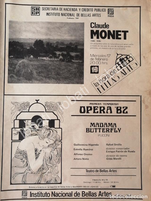 Poster collecting: CARTEL ANTIGUO ORIGINAL DE INBA PRESENTA. TEMPORADA DE OPERA 1982 Y CLAUDE MONET