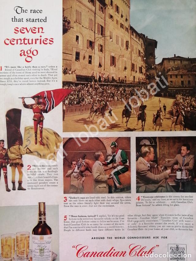 Collezionismo di affissi: CARTEL ANTIGUO ORIGINAL DE WHISKY CANADIAN CLUB CARRERA HIPICA SIENA ITALIA 1948 /496