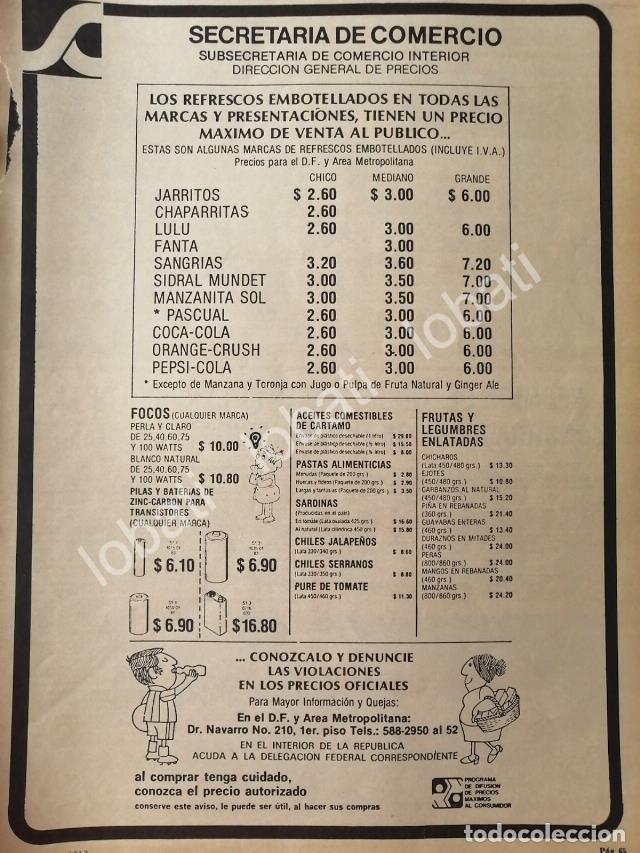 Collezionismo di affissi: CARTEL ANTIGUO ORIGINAL DE SECRETARIA DE COMERCIO 1982 REFRESCOS EMBOTELLADOS /33