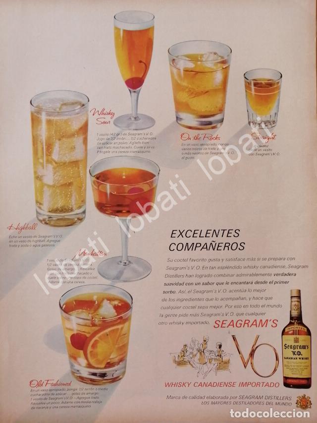 Sammeln von Plakaten: CARTEL ANTIGUO ORIGINAL DE VINOS. WHISKY SEAGRAMS V.O. 1960s /520