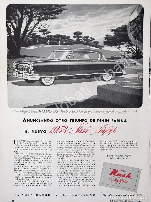 Collectionnisme d'affiches: CARTEL ANTIGUO ORIGINAL DE AUTOS NASH AIRFLYTE AMBASSADOR 1953 /358