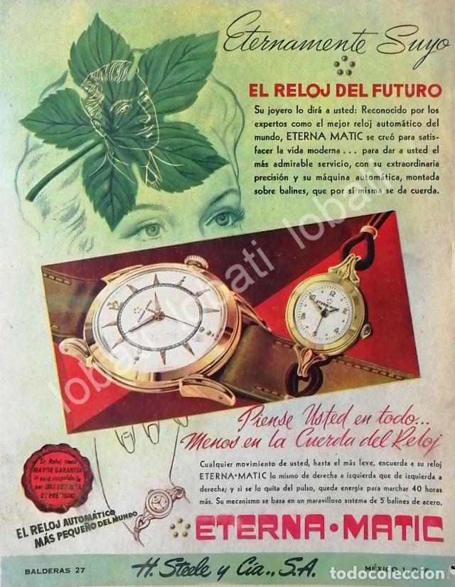 Collezionismo di affissi: CARTEL ANTIGUO ORIGINAL DE RELOJES ETERNA MATIC 1953 IMPORTADORA H. STEELE & CIA / 50