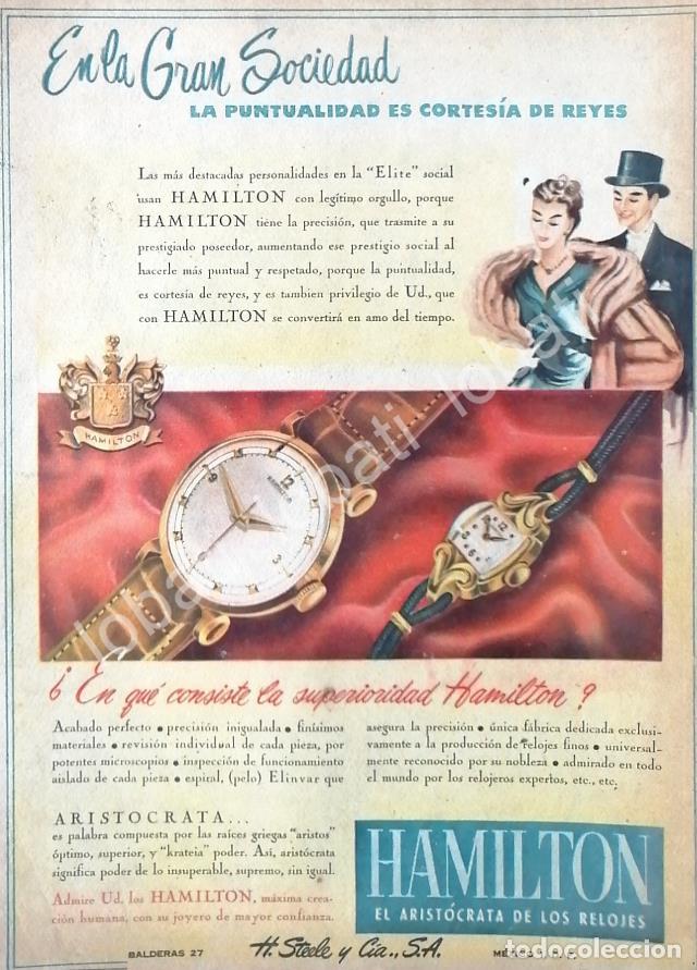 Coleccionismo de carteles: CARTEL ANTIGUO ORIGINAL DE RELOJES HAMILTON 1940s ALMACENES H. STEELE & CIA / 64